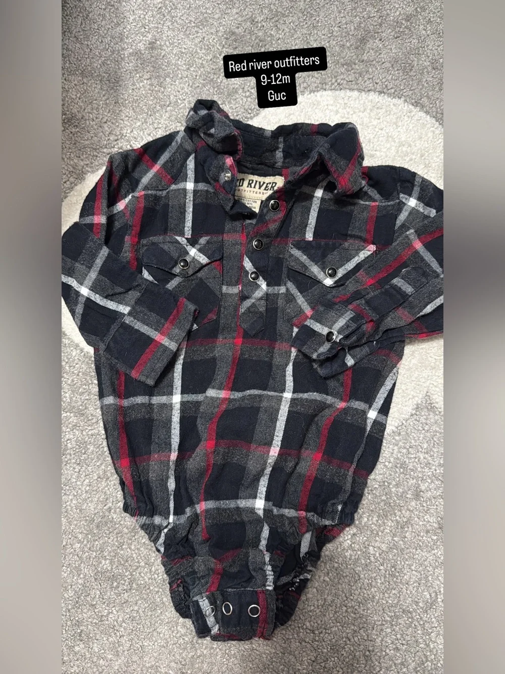 Pearl Snap Plaid Baby Boy Shirt Romper - Black & Red